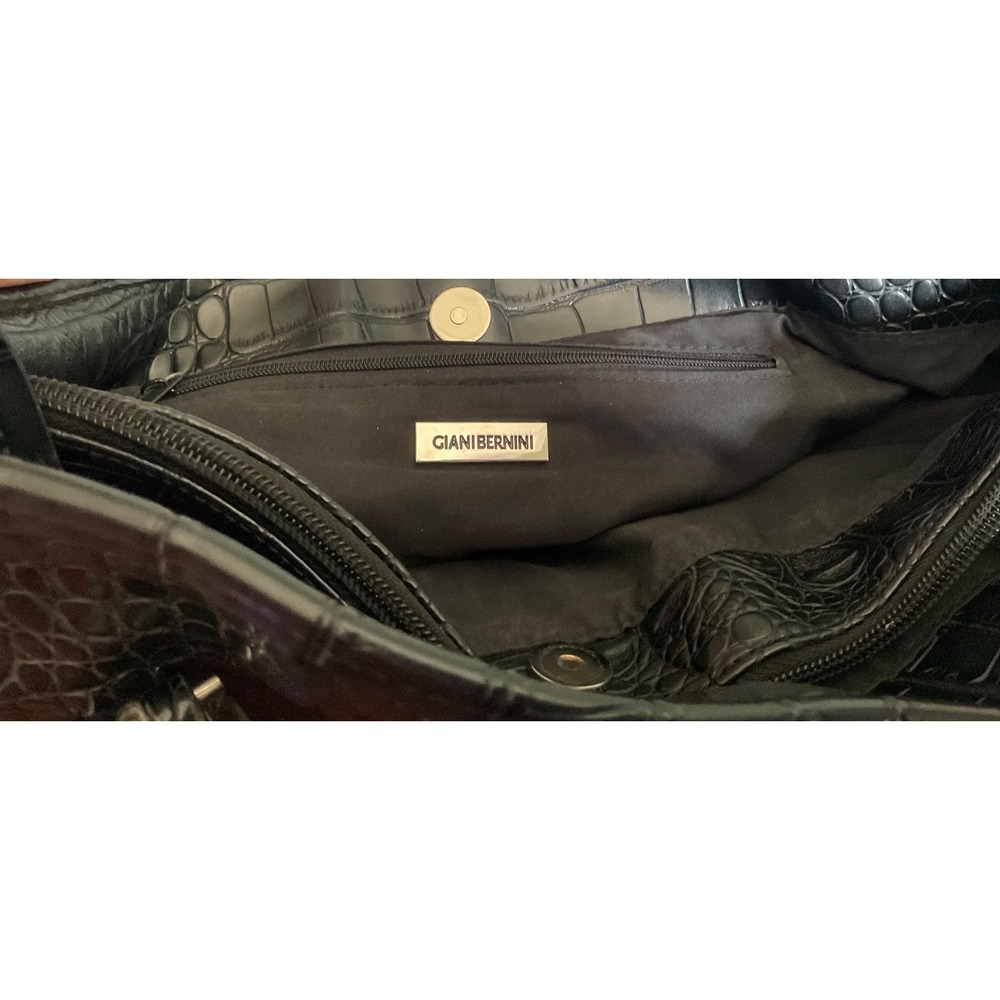 Giani Bernini Black Croc Embossed Leather Purse/Handbag Silver-tone - Picture 10 of 10
